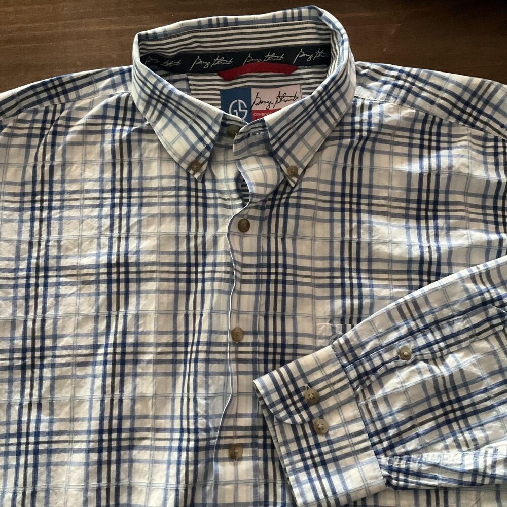 Wrangler George Strait Shirt Mens XL Blue Plaid Cowboy Cut Western Button Down